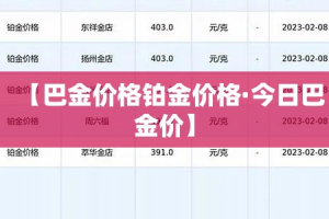 【巴金价格铂金价格·今日巴金价】