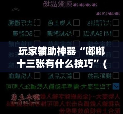 玩家辅助神器“嘟嘟十三张有什么技巧	”(作弊)辅助透视教程