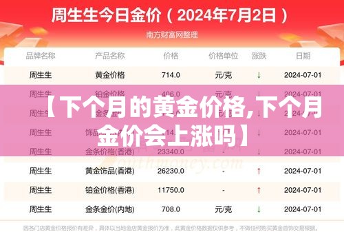 【下个月的黄金价格,下个月金价会上涨吗】